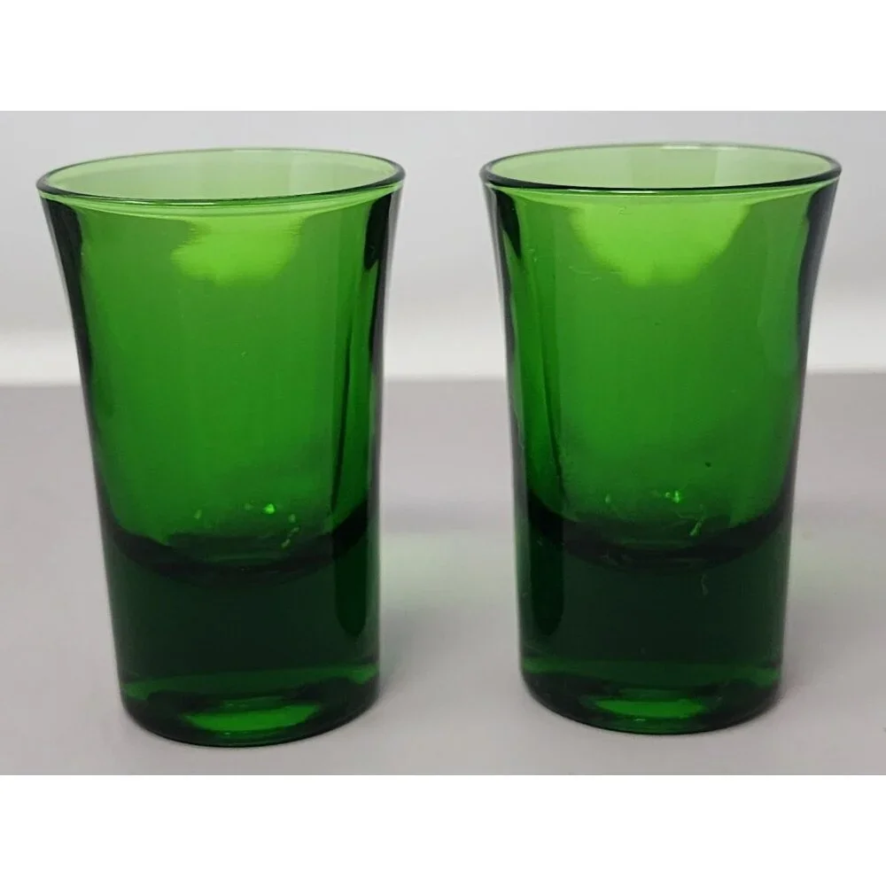 Vintage Emerald Green Glass Beer Mug & Jagermeister 2 Shot Glasses‎ Set